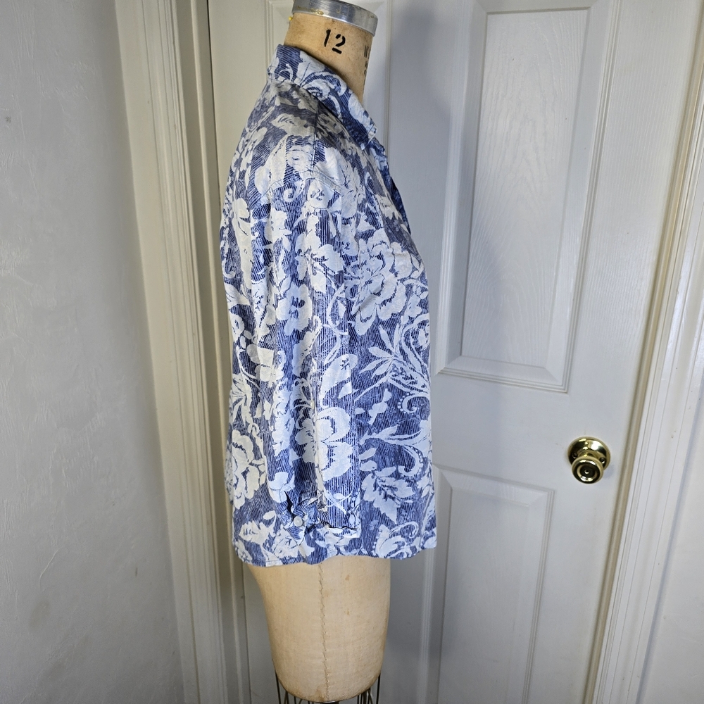 Floral Blue White Lauren Ralph Lauren Button Front Womens Shirt L - Picture 4 of 11
